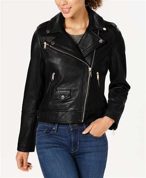 michael michael kors leather cropped moto jacket|Michael Kors petite leather jacket.